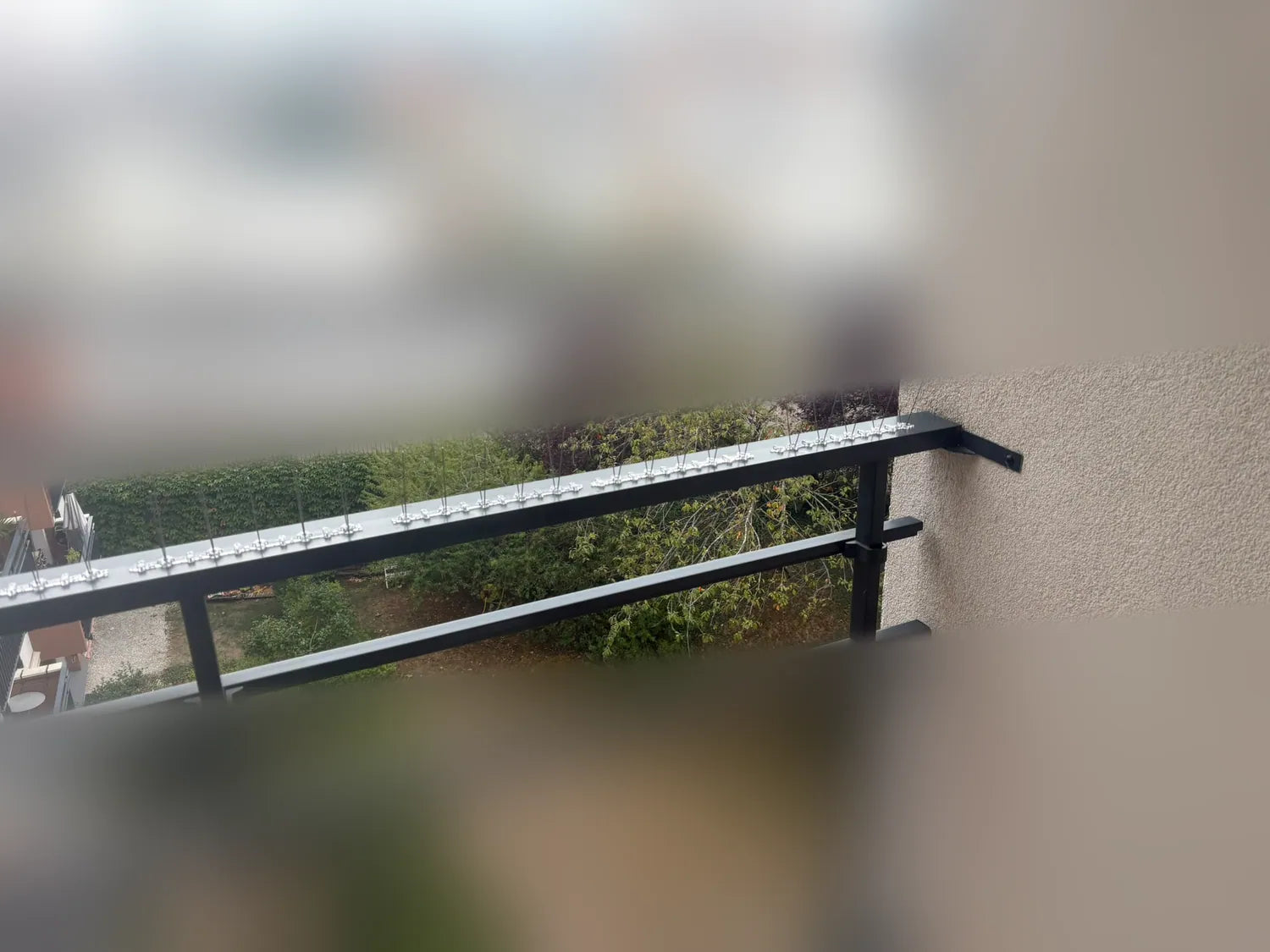 Pics anti-pigeons installés sur un garde-corps